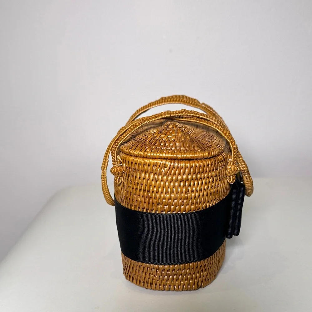 Chic Tan Woven Mini Bag with Black Accent - Picture 6 of 15